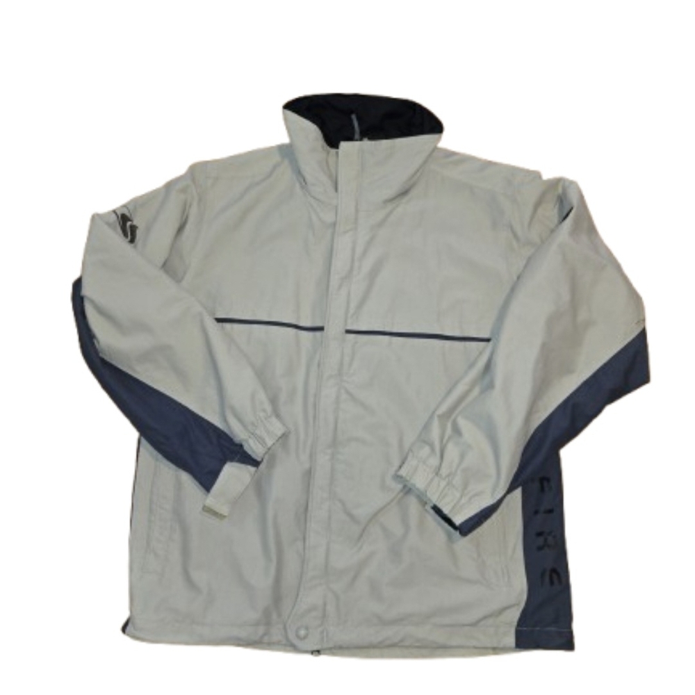 Men's Light Gray Windbreaker Jacket with Navy Accents